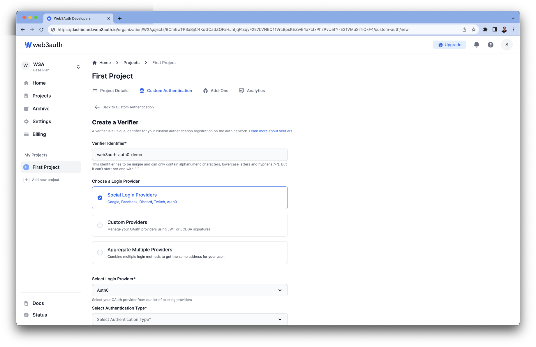 Apple - Login Providers list on Web3Auth Dashboard
