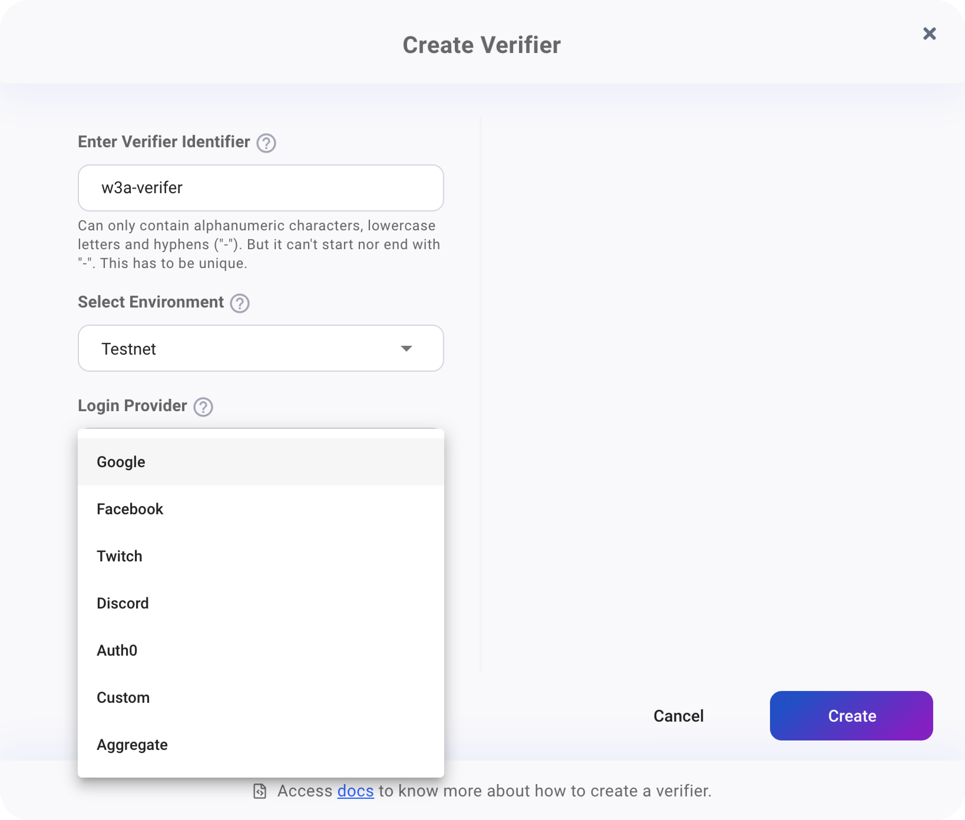 Google - Login Providers list on Web3Auth Dashboard
